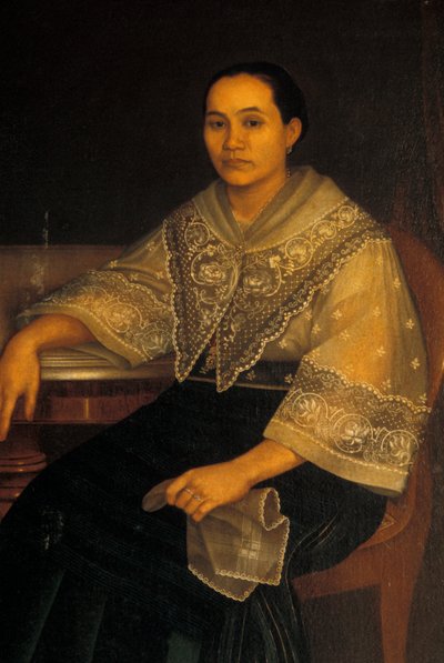 フィリピンの伝統的な衣装の女性の肖像画 作： Filipino School