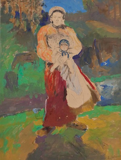 風景の中の母と子 作： Filipp Andreevic Maljavin