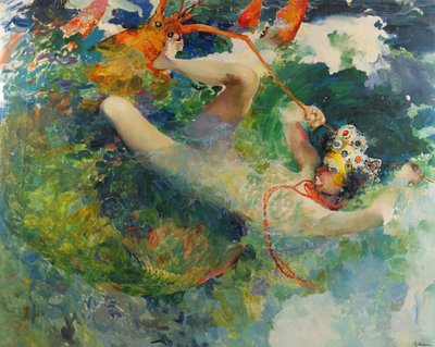 おとぎ話の火の鳥とプリンセスヴァシリッサの後のプリンセスヴァシリサとジャイアントロブスター 作： Filipp Andreevic Maljavin
