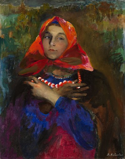赤いスカーフのロシアの乙女 作： Filipp Andreevic Maljavin