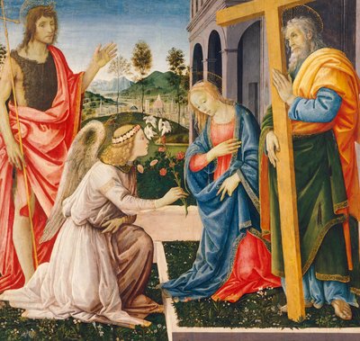 受胎告知と聖人たち」フィリッピーノ・リッピ（1457-1504年頃）作、油彩・キャンバス 作： Filippino Lippi