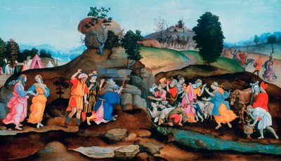モーセが岩から水を引き出す、c1500 作： Filippino Lippi