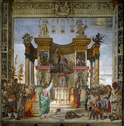 聖フィリッポ、ヒエロポリス神殿から竜を追い出す フィリッポ（1457-1504）のフレスコ画 1487-1502 フィレンツェ、サンタ・マリア・ノヴェッラのストロッツィ礼拝堂 - 聖フィリッポ、ヒエロポリス神殿から竜を追い出す フィリッポ（1457-1504）のフレスコ画。フレスコ画 作： Filippino Lippi