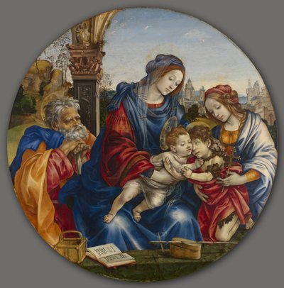 バプテスマの聖ヨハネと聖マーガレットの聖家族c。 1495。 作： Filippino Lippi