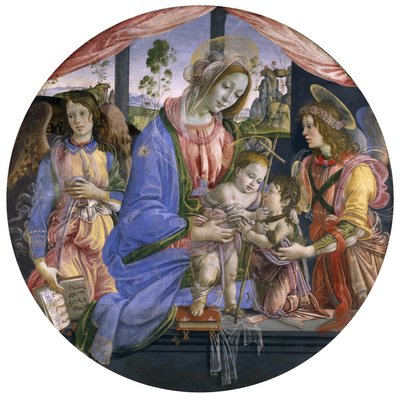 幼子聖ヨハネと二人の天使を連れた聖母子像 1480年代半ば パネルにテンペラ 作： Filippino Lippi