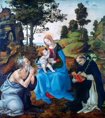 聖人ジェロームとドミニクと聖母子、c1485 作： Filippino Lippi