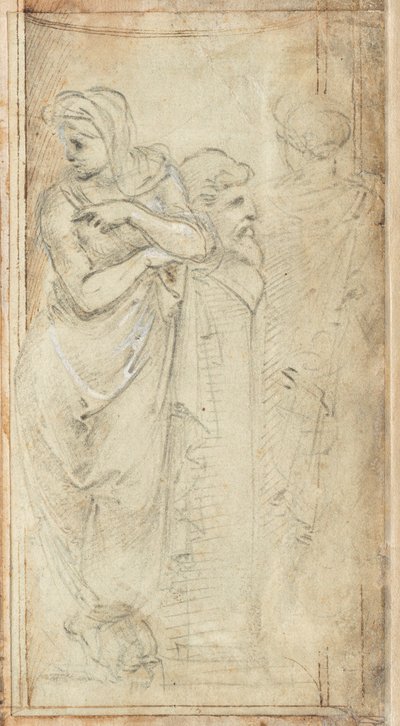Herm の両側に立っている 2 人のドレープの女性 作： Filippino Lippi