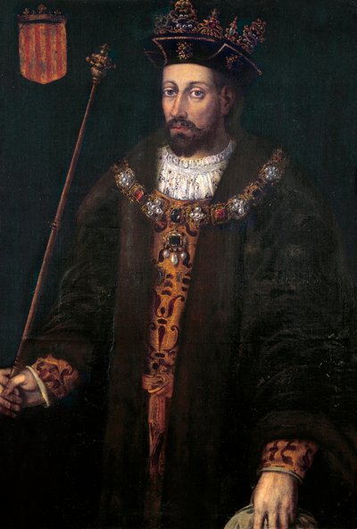 アルフォンソ (Alfonso) の肖像 (アルフォンソ) カタロニアの III、アラゴンの IV、debonnaire と呼ばれる (1299 - 1336)、アラゴンとサルデーニャの王 (1327 - 1336) 作： Filippo Ariosto