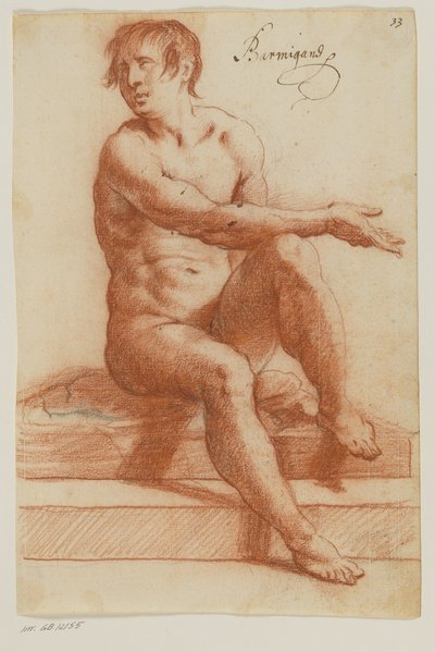 左に頭を向けて着席している男性の裸体 作： Filippo Esegrenio