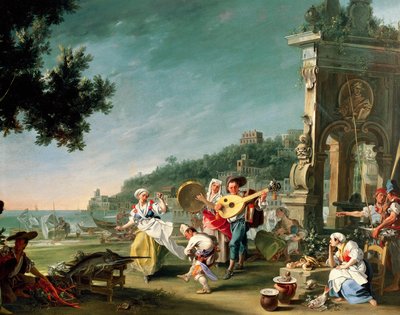 マルゲリーナのタランテッラ》1750年頃、フィリッポ・ファルシアトーレ（1737～1768年活躍）作、油彩・キャンバス、76.2×102cm。イタリア 作： Filippo Falciatore