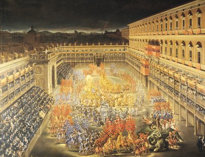 クイーンクリスティーナ（1626-89）を称えるフェスティバル、バルベリーニ宮でスウェーデン 作： Filippo Lauri