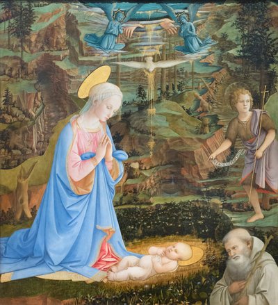 Lapsen palvonta nuoren pyhän Johannes Kastajan, pyhän Romualdin kanssa 作： Filippo Lippi