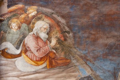 神と 2 人の天使、マリアの戴冠式の詳細 作： Filippo Lippi