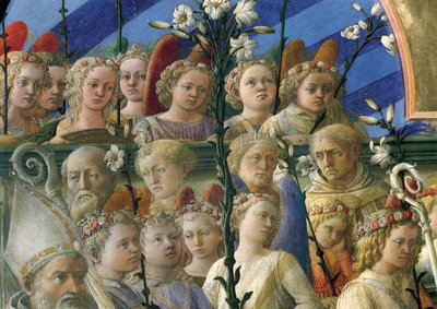 Incoronazione Maringhi または Filippo Lippi による聖母の戴冠式 (1406-1469 年頃)、木にテンペラ、200x287 cm、詳細 作： Filippo Lippi