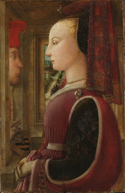 ケースメントに座る男性と女性の肖像 作： Filippo Lippi