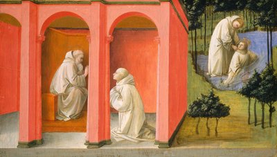 聖ベネディクトは聖マウルスに聖プラキドゥスの救出を命じる。 14451450。 作： Filippo Lippi