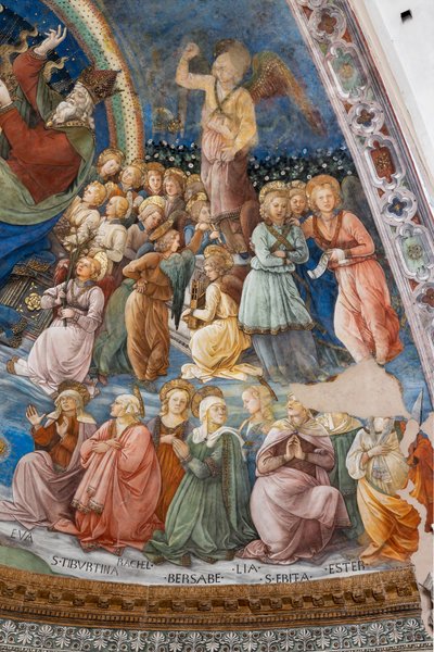 聖人と天使、マリアの戴冠式の詳細 作： Filippo Lippi