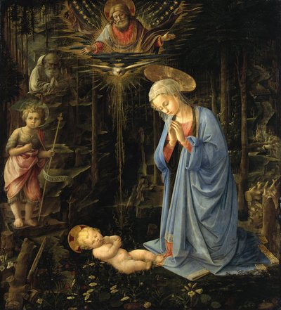 幼子を慕う聖母／森の礼拝、幼い聖ヨハネと聖家族 作： Filippo Lippi