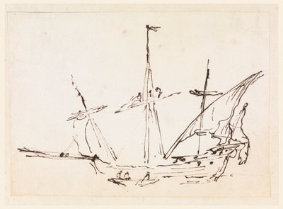素描、帆船、1770-1800年 作： フィリッポ・マルキオーニ