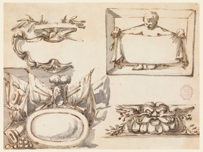 デッサン、エスカッション、トロフィー、ラベル、フリーズの装飾モチーフ、1750-75年 作： フィリッポ・マルキオーニ
