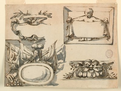 デッサン、エスカッション、トロフィー、ラベル、フリーズの装飾モチーフ、1750-75年 作： フィリッポ・マルキオーニ