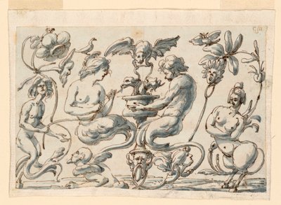 ドローイング、長方形パネルのためのグロテスク、1730-50年 作： フィリッポ・マルキオーニ