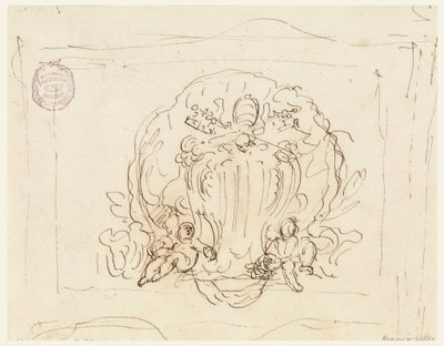 貝殻を背景にした教皇ベネディクト14世の紋章が描かれたタブレット、1740-58年 作： フィリッポ・マルキオーニ