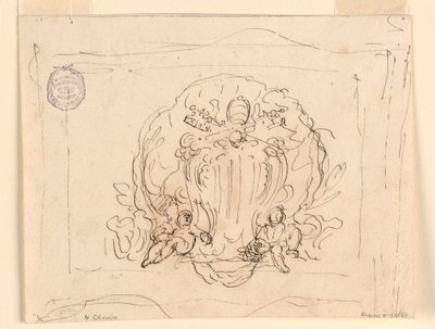 貝殻を背景にした教皇ベネディクト14世の紋章が描かれたタブレット、1740-58年 作： フィリッポ・マルキオーニ