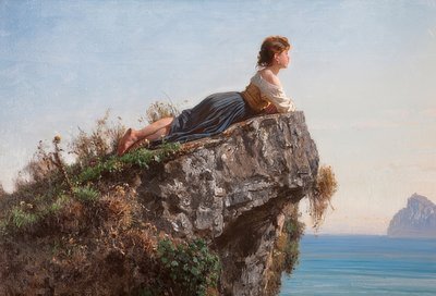 La fanciulla sulla roccia aソレント（ソレントの岩の上の少女）。 1871 作： Filippo Palizzi