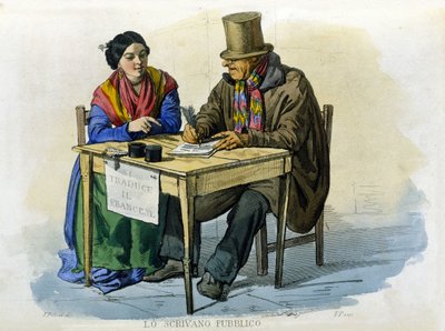 ナポリ市の小企業：公家。F.パリッツァの絵画に基づくエングレーヴィング。フランチェスコ・デ・ブールカードの作品より "Costumi del regno di Napoli" 作： Filippo Palizzi