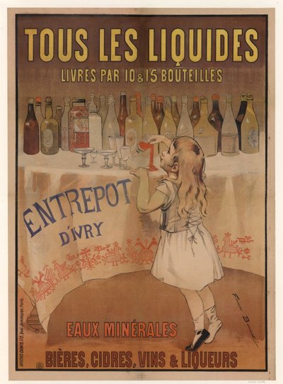 アイブリー倉庫。ミネラルウォーター、ビール、サイダー、ワイン、リキュール、1897年。 作： Firmin Bouisset