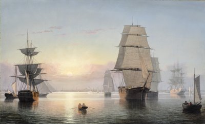ボストンハーバー、日没、1850-55 作： Fitz Henry Lane