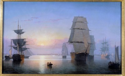 夕陽を浴びるボストン港（1850年） 絵画 フィッツ・ヒュー・レーン（1804-1865） 1850年 個人蔵 作： Fitz Henry Lane