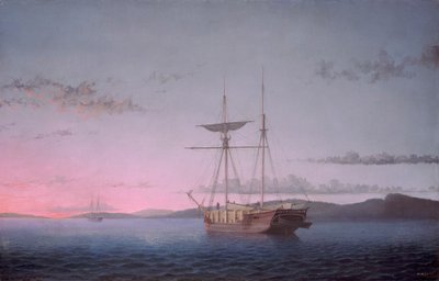 ペノブスコット湾の夕方の材木スクーナー 作： Fitz Henry Lane