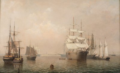 ボストンハーバー沖の商人、1863 作： Fitz Henry Lane