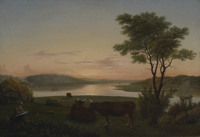 自画像のあるニューイングランド入り江、1848 作： Fitz Henry Lane