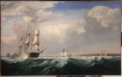 ニューイングランド海岸沖の帆船、1855年頃 作： Fitz Henry Lane