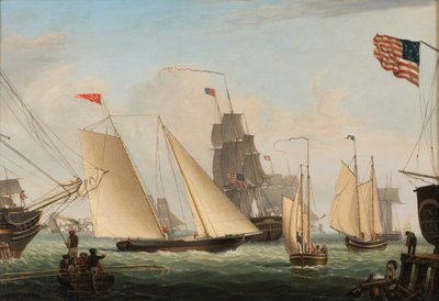 ボストン港のヨットオーロラ、1845 作： Fitz Henry Lane