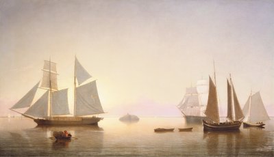 1860年、ハーフウェイ・ロック沖で凪いだ。 作： Fitz Hugh Lane