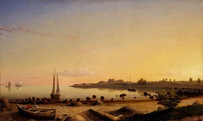 グロスター港を横切るステージ フォート、1862 年。 作： Fitz Hugh Lane