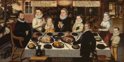 夕食時のプロテスタントの家族 作： Flemish School