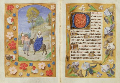 追加 54782 f.131v-132 エジプトへの逃避、ヘイスティングスの時間より、1475～83 年頃 (ベラム) 作： Flemish School
