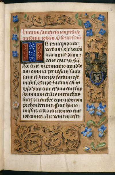 MS 54782、f.13r 家族の紋章を示す「Hastings Hours」の図、c.1475-83 (ベラム) を追加 作： Flemish School