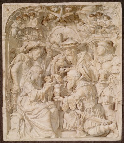 マギ、アラバスター、塗装された金箔のレリーフ、フラマン語の礼拝 `AH、c.1540 作： Flemish School