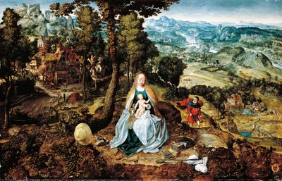 残りのエジプトへの飛行、アントワープ学校、1520年頃の広大な風景 作： Flemish School