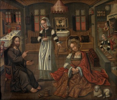 Christ in Bethany at the House of Martha and Mary (oil on panel)   1438469   ja       japanese Successfully Translated  Original: The Genius of Architecture holding a Portrait of Inigo Jones (oil on canvas) Translat: The Genius of Architecture holding a Po 作： Flemish School