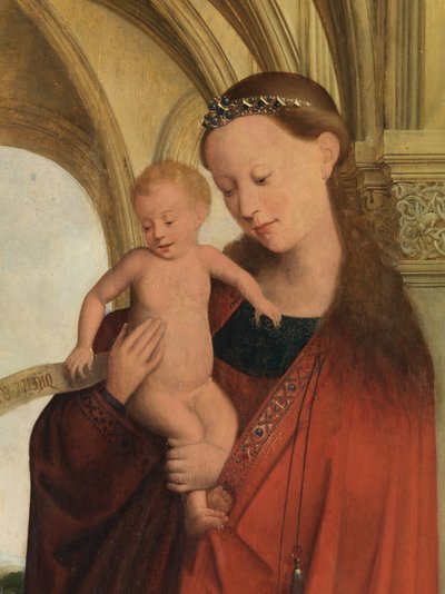 ペトリュス・ワイツとマドンナの詳細（パネルに油彩） 作： Flemish School