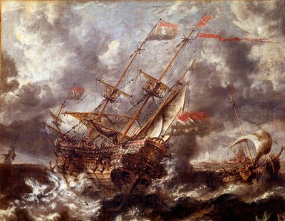 嵐のないオランダの船フランドル派の絵画 作： Flemish School
