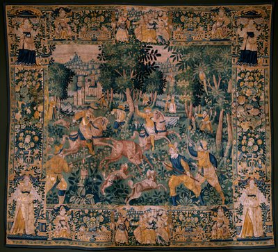 フランダースのタペストリー。 鹿狩り（鹿狩り）。 アウデナールデのスタジオ。 295×331cm。 Inv (82941)-1 / プライベート。 17世紀。 作： Flemish School