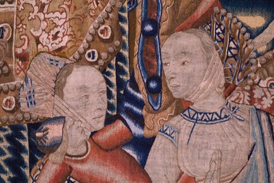 フランダースのタペストリー。 紅海 (パソ デル マール ロホ) を通過します。 1490年頃。詳細。 作： Flemish School